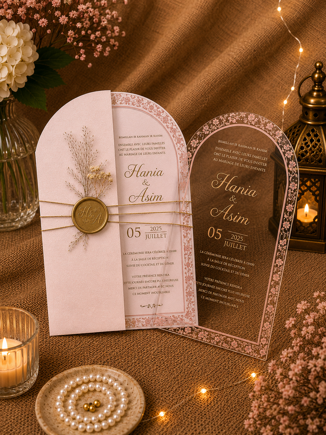 Blush Arch Acrylic Wedding Invitation Card