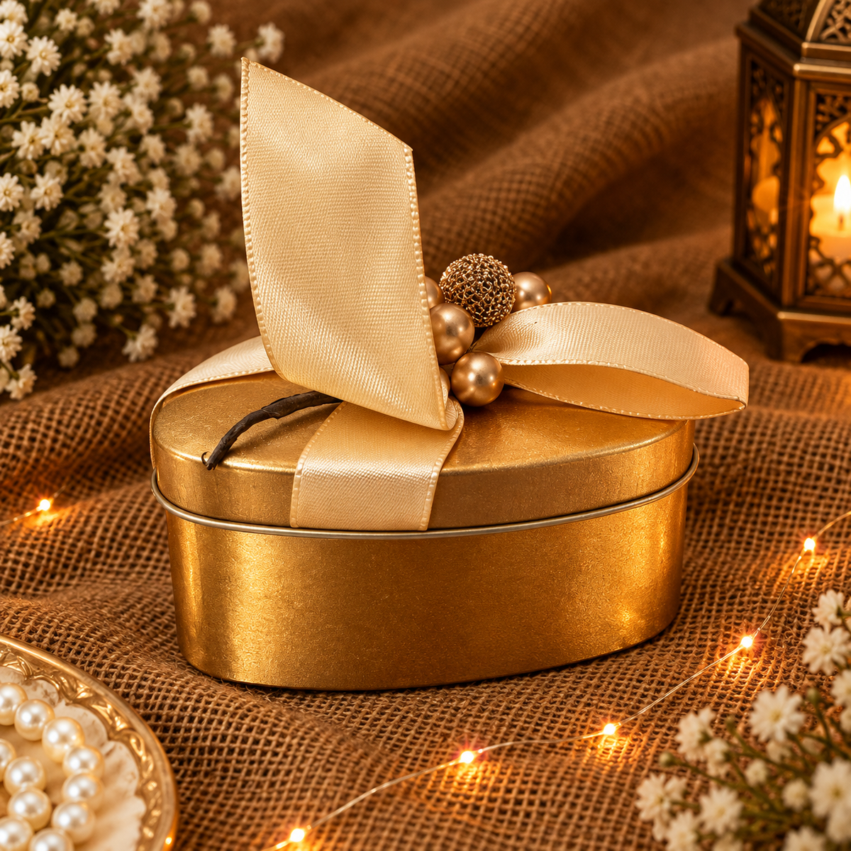 Golden Luxe Ribbon Wedding Favour Box | Wedding Gift Box