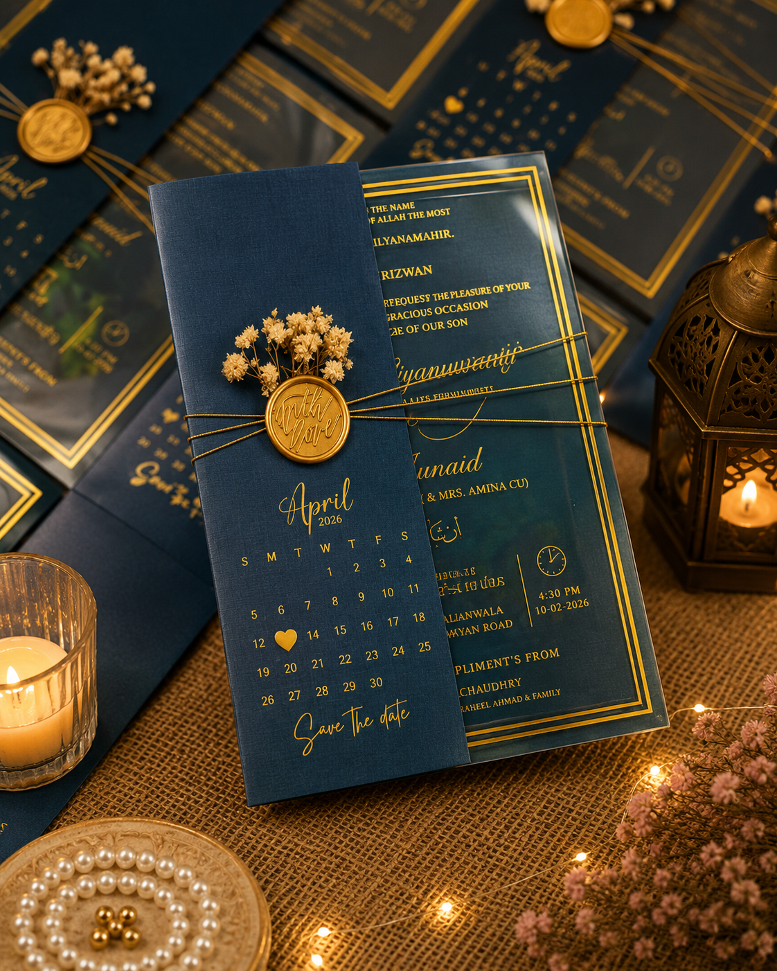 Royal Navy Calendar Sleeve Acrylic Wedding Invitation Card