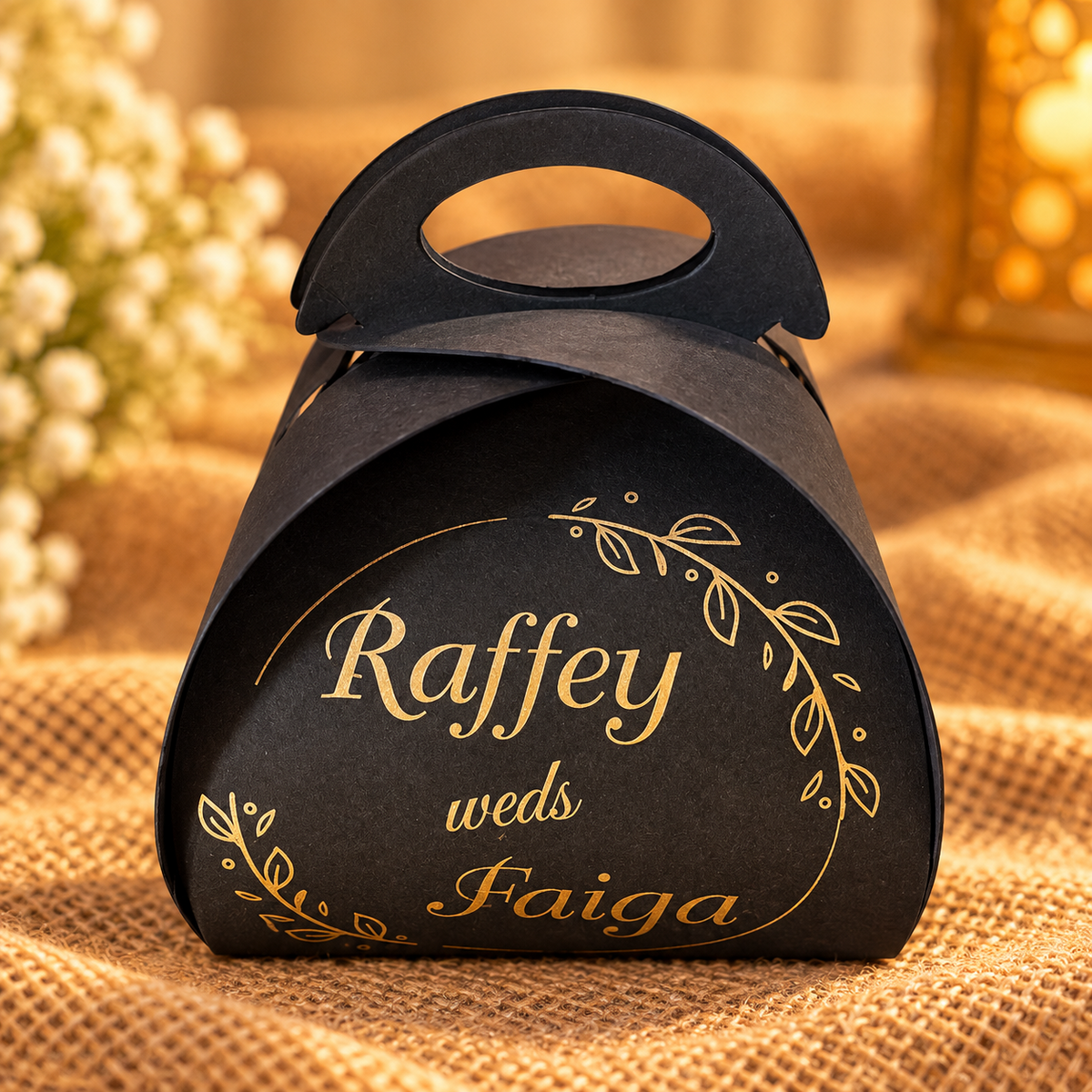 Personalised Black & Gold Wedding Favour Box