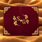 Personalised burgundy tri-fold Nikah certificate booklet with gold detailing and Islamic wedding verses.