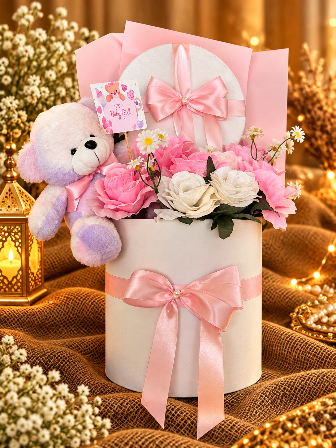 Blush Baby Girl Flower & Teddy Gift Box