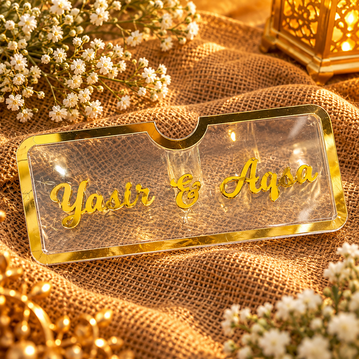 Personalised Acrylic Wedding Money Box with Gold Border