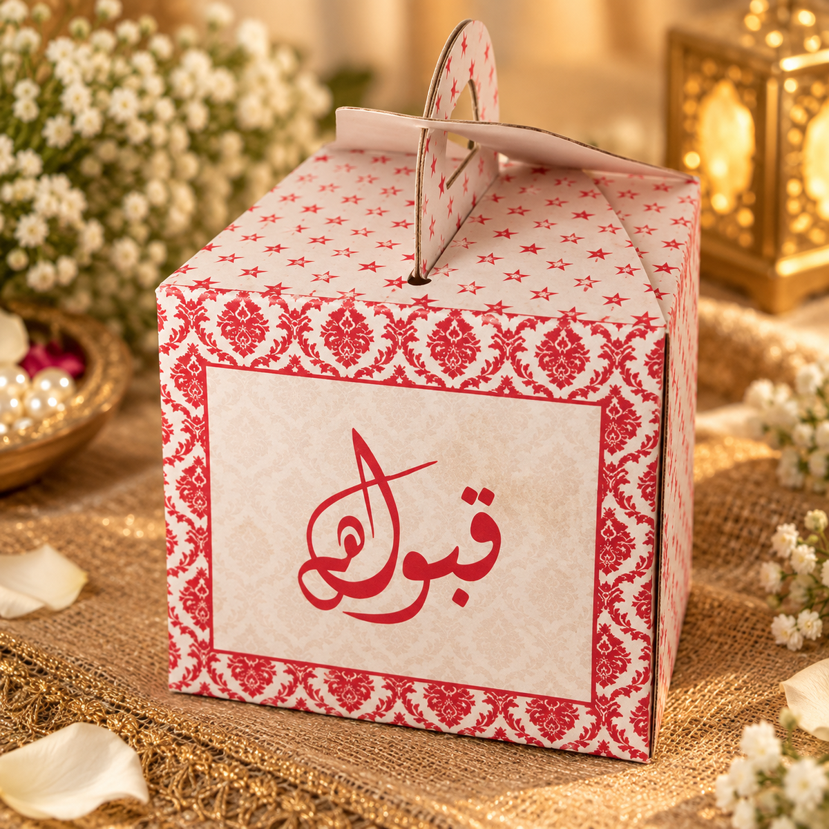 Personalised Red & Ivory Fawool Wedding Favour Box